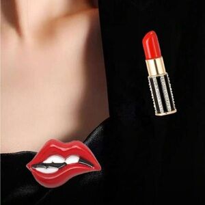 Glamorous Red Lipstick and lip brooch set